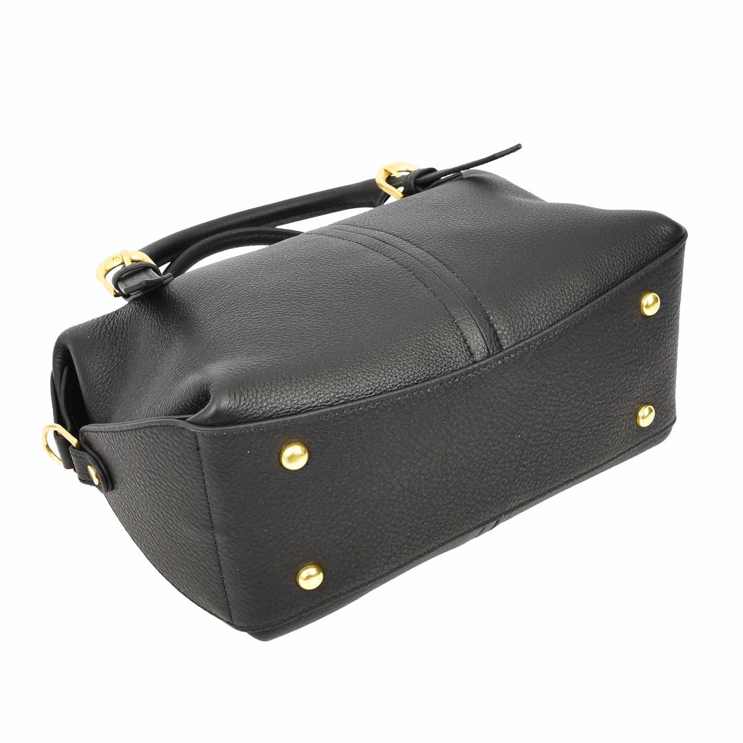 Women's Leather Satchel Handbag Top Handle Crossbody Purse Freya Black 8