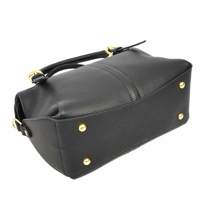 Women's Leather Satchel Handbag Top Handle Crossbody Purse Freya Black 8