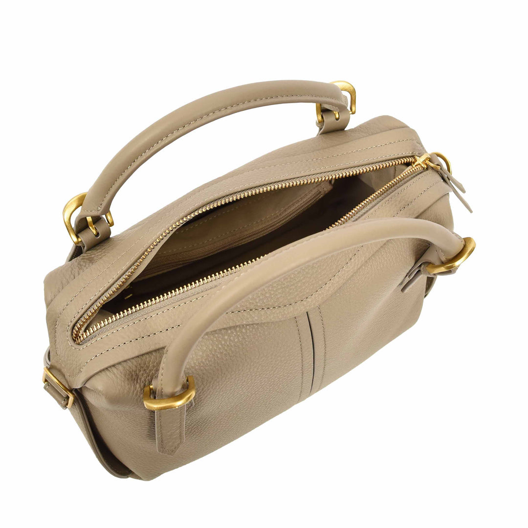 Women's Leather Satchel Handbag Top Handle Crossbody Purse Freya Taupe 8
