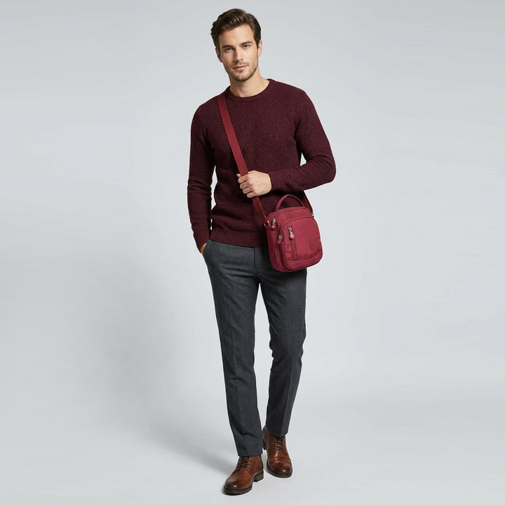 Men's Cross Body Bag Multiple Zip Compartments Lightweight Messenger Bag Shaun Burgundy