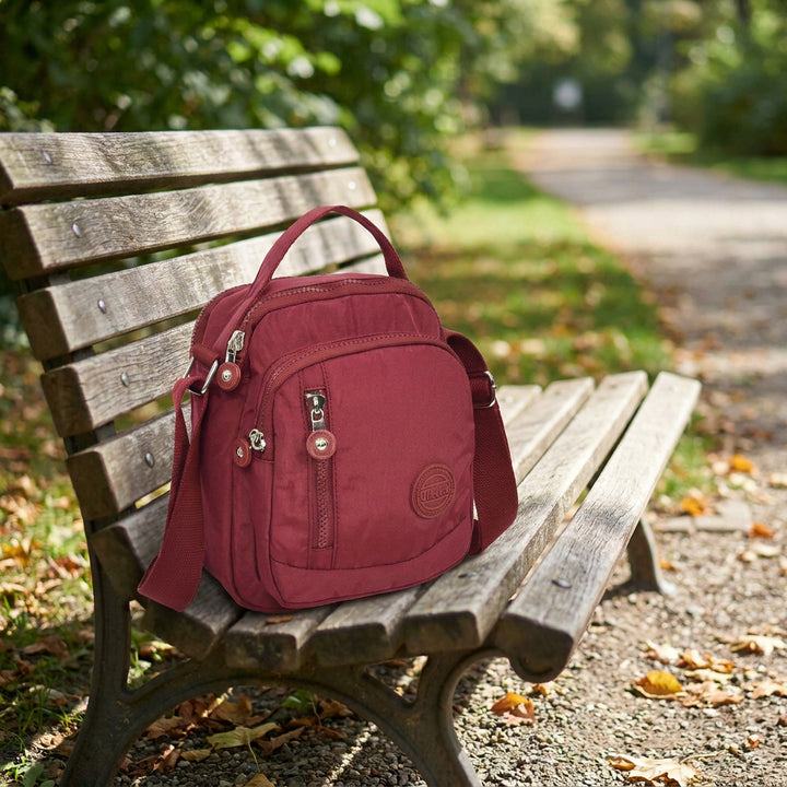 Men's Cross Body Bag Multiple Zip Compartments Lightweight Messenger Bag Shaun Burgundy