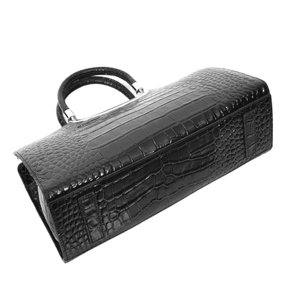 Womens Leather Croc Print Handbag Madeline Black 5