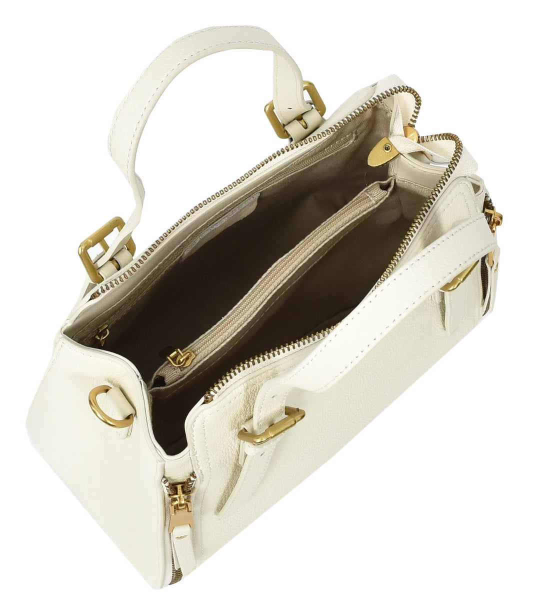 Womens Real Leather Handbag Small Size Top-Handle Style Juniper White-7