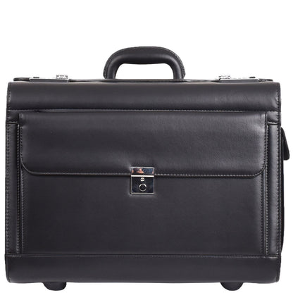 Wheeled Leather Pilot Case Flight Carry on Cabin Bag HOL691 Black 11