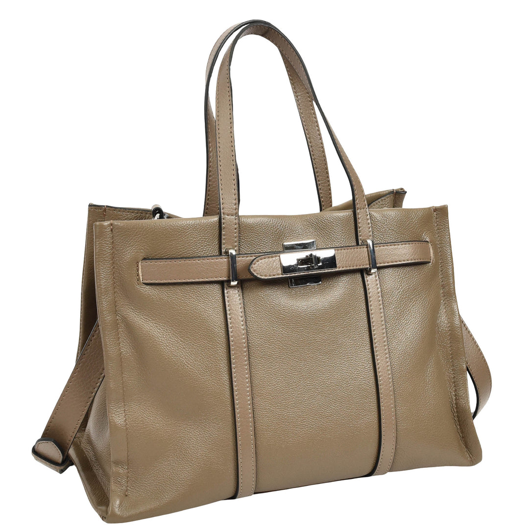 Women's Real Leather Handbag Detachable Strap Shoulder Bag Raven Khaki 8