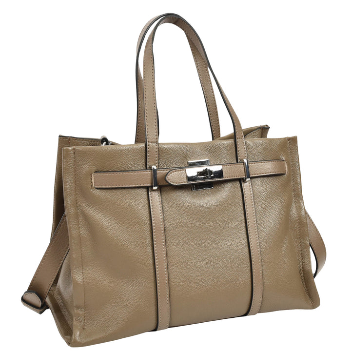 Women's Real Leather Handbag Detachable Strap Shoulder Bag Raven Khaki 8