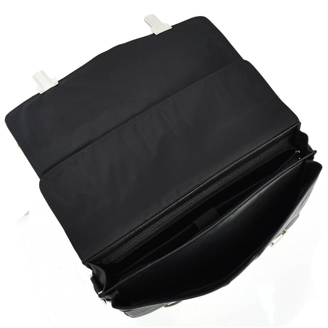 Mens Real Leather Briefcase Cross Body Organiser Work Office Messenger Bag Benin Black-5