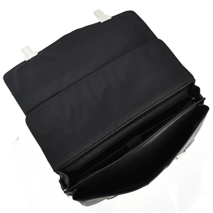 Mens Real Leather Briefcase Cross Body Organiser Work Office Messenger Bag Benin Black-5