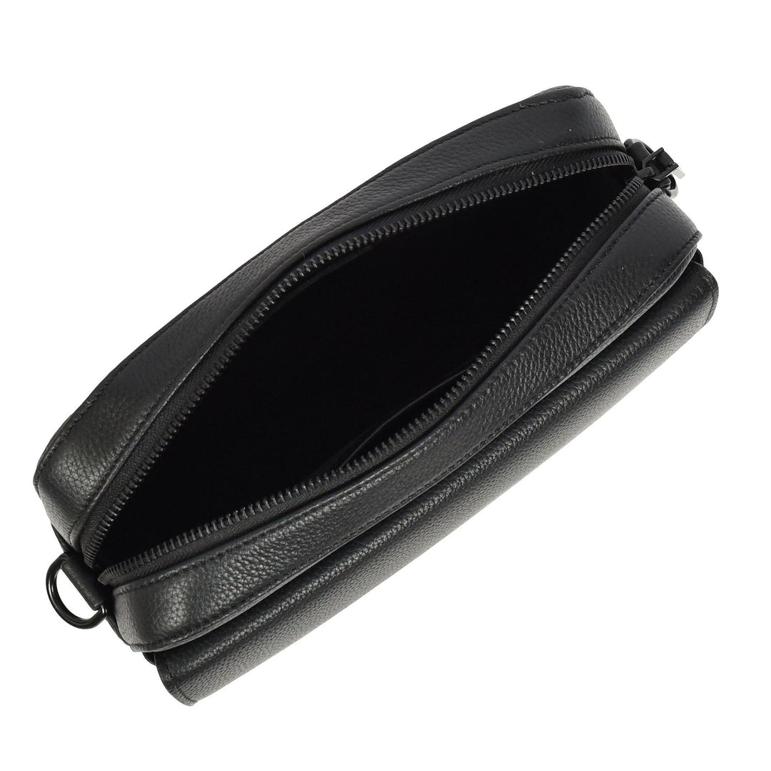 Men's Real Leather Crossbody Flight Bag Adjustable Strap Sandy Black