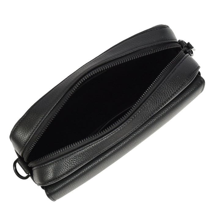 Men's Real Leather Crossbody Flight Bag Adjustable Strap Sandy Black