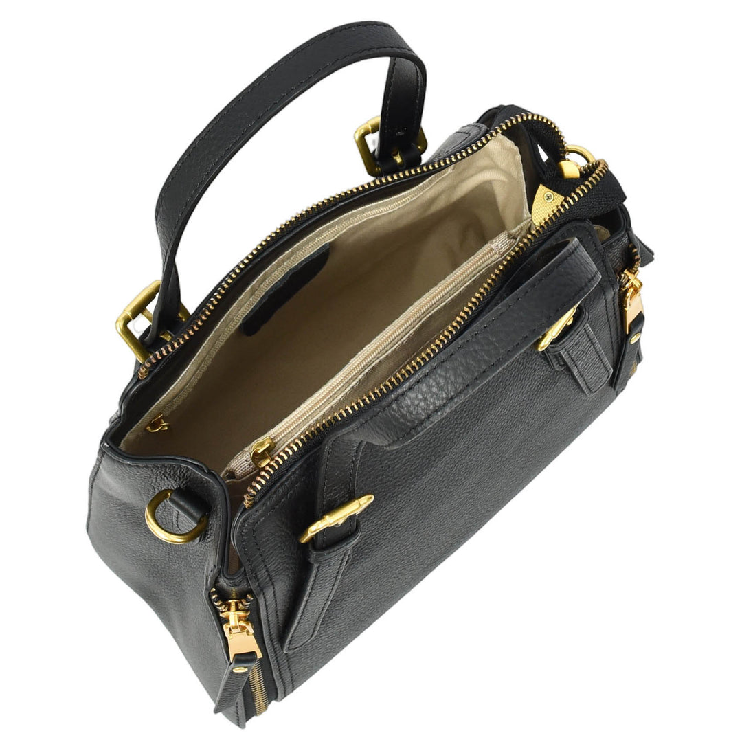 Womens Real Leather Handbag Small Size Top-Handle Style Juniper Black-7