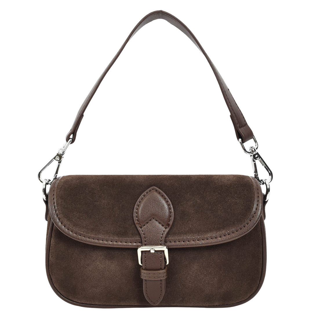 Women’s Real Suede Crossbody Bag Small Handbag Elodie Black Coffee 10