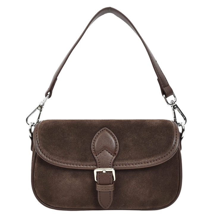 Women’s Real Suede Crossbody Bag Small Handbag Elodie Black Coffee 10
