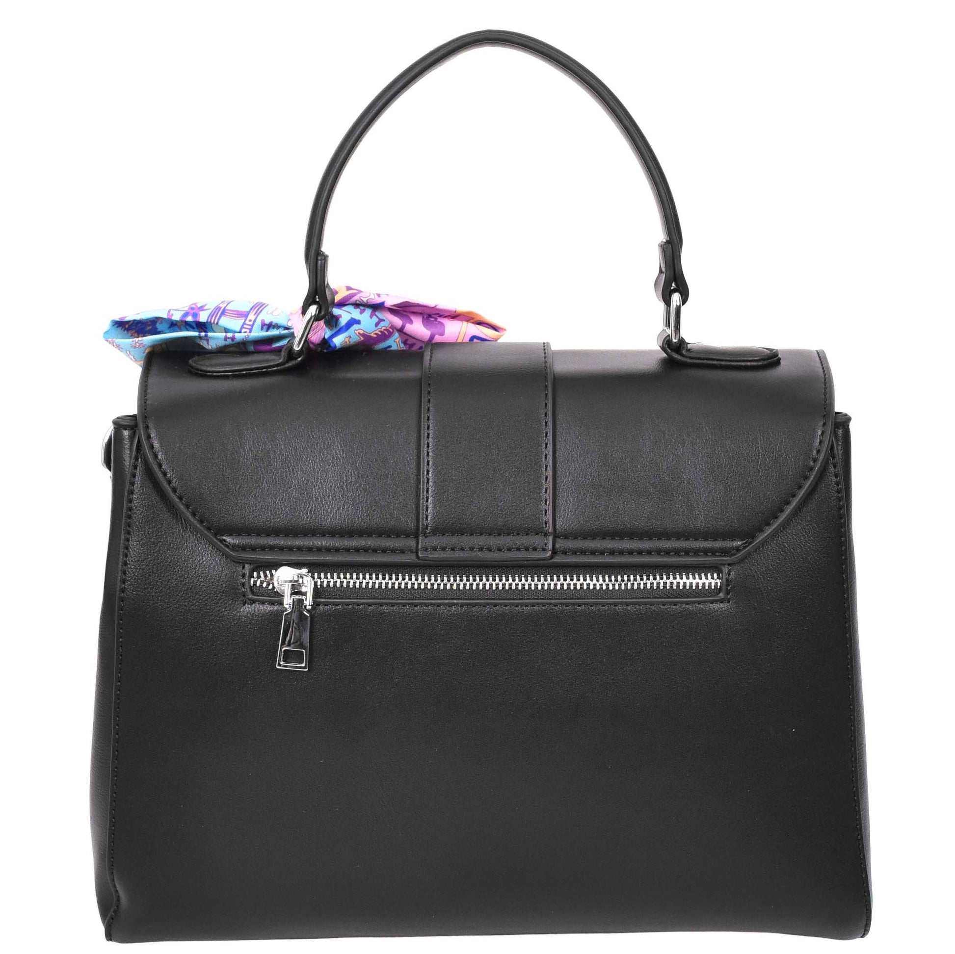 Womens Faux Leather Satchel Style Handbag Harper Black 1