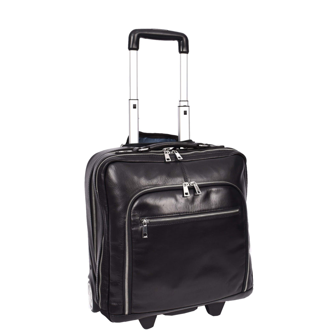 Leather Pilot Case Wheels for Business Travel Bag Black House of
