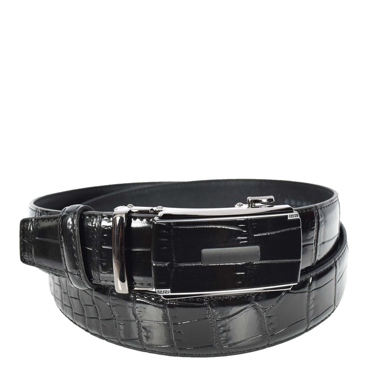 Real Leather Mens Adjustable Ratchet Buckle Belt Dress Suits Pants Every Day Wear Whistler Black