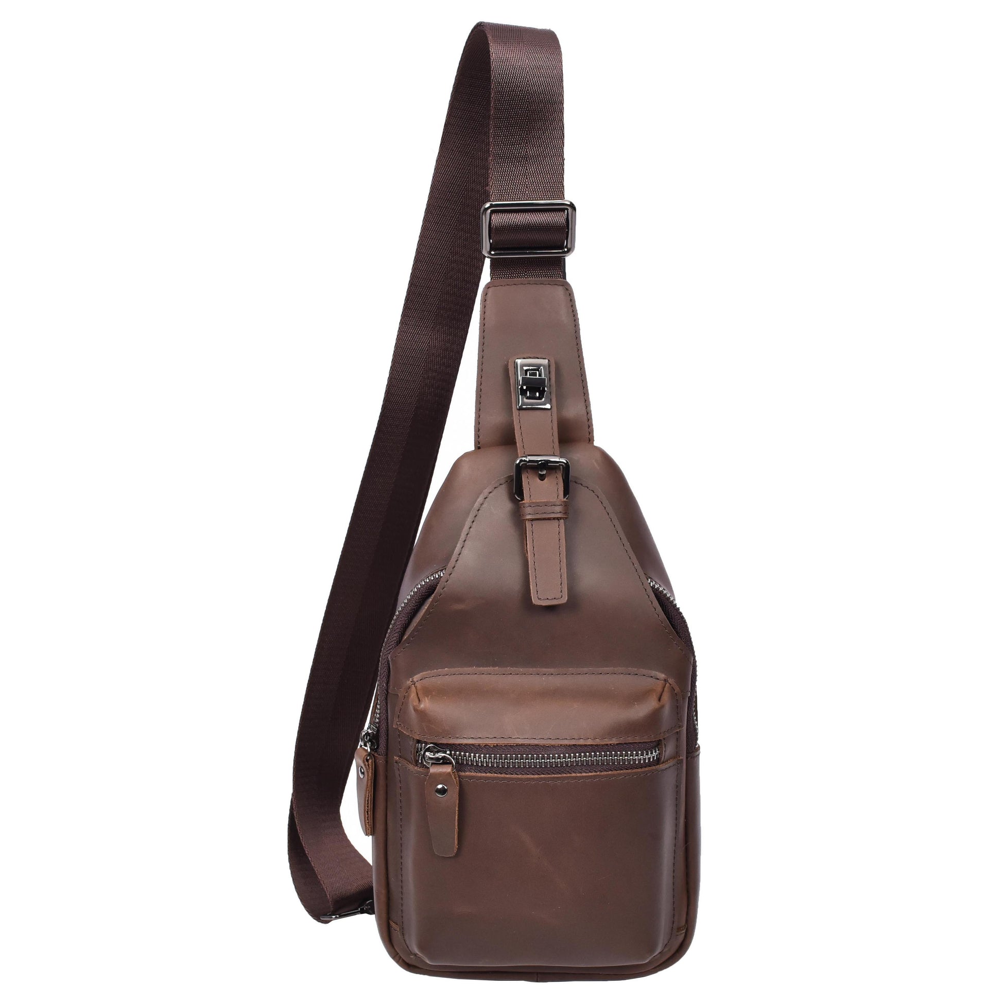 Real Leather Cross Body Chest Bag Phoenix Brown Hunter-1