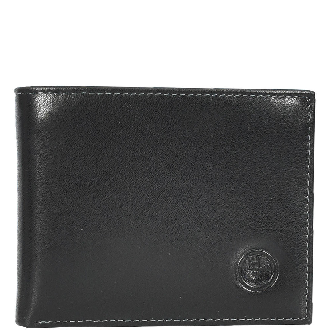 Mens Premium Leather Bi-Fold Wallet ID Coins Banknotes Clip Holder Byala Black-2