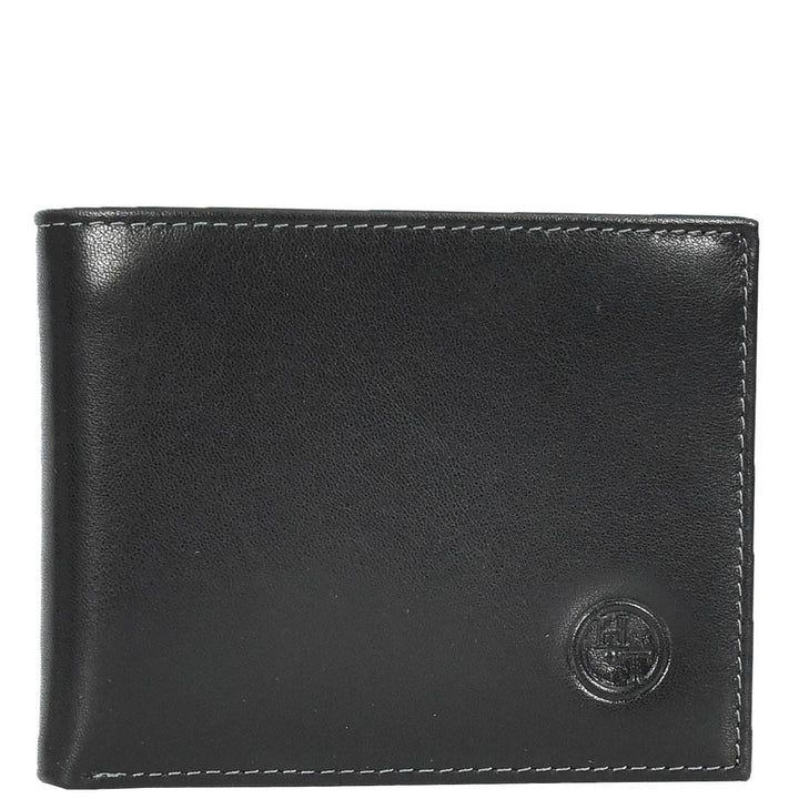 Mens Premium Leather Bi-Fold Wallet ID Coins Banknotes Clip Holder Byala Black-2