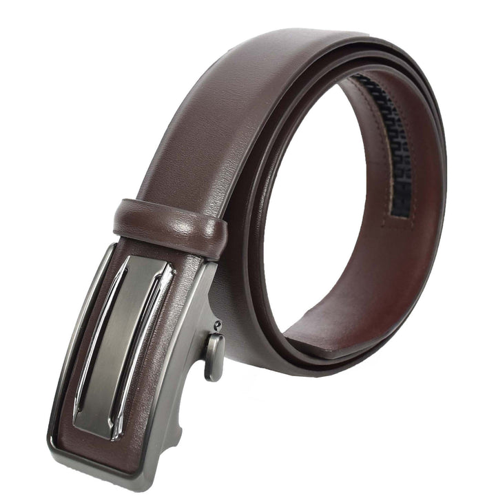 Mens Real Leather Adjustable Ratchet Automatic Casual Buckle Belt Luton Brown