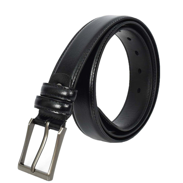 Mens Premium Leather Buckle Belt With Stitch Details Adjustable Casual Style Uluru Black