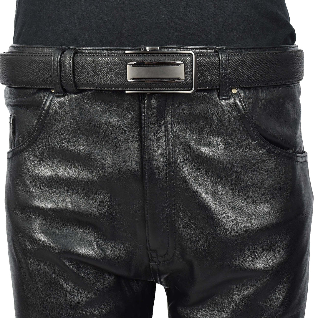 Mens Real Leather Adjustable Ratchet Automatic Casual Buckle Belt Luton Black