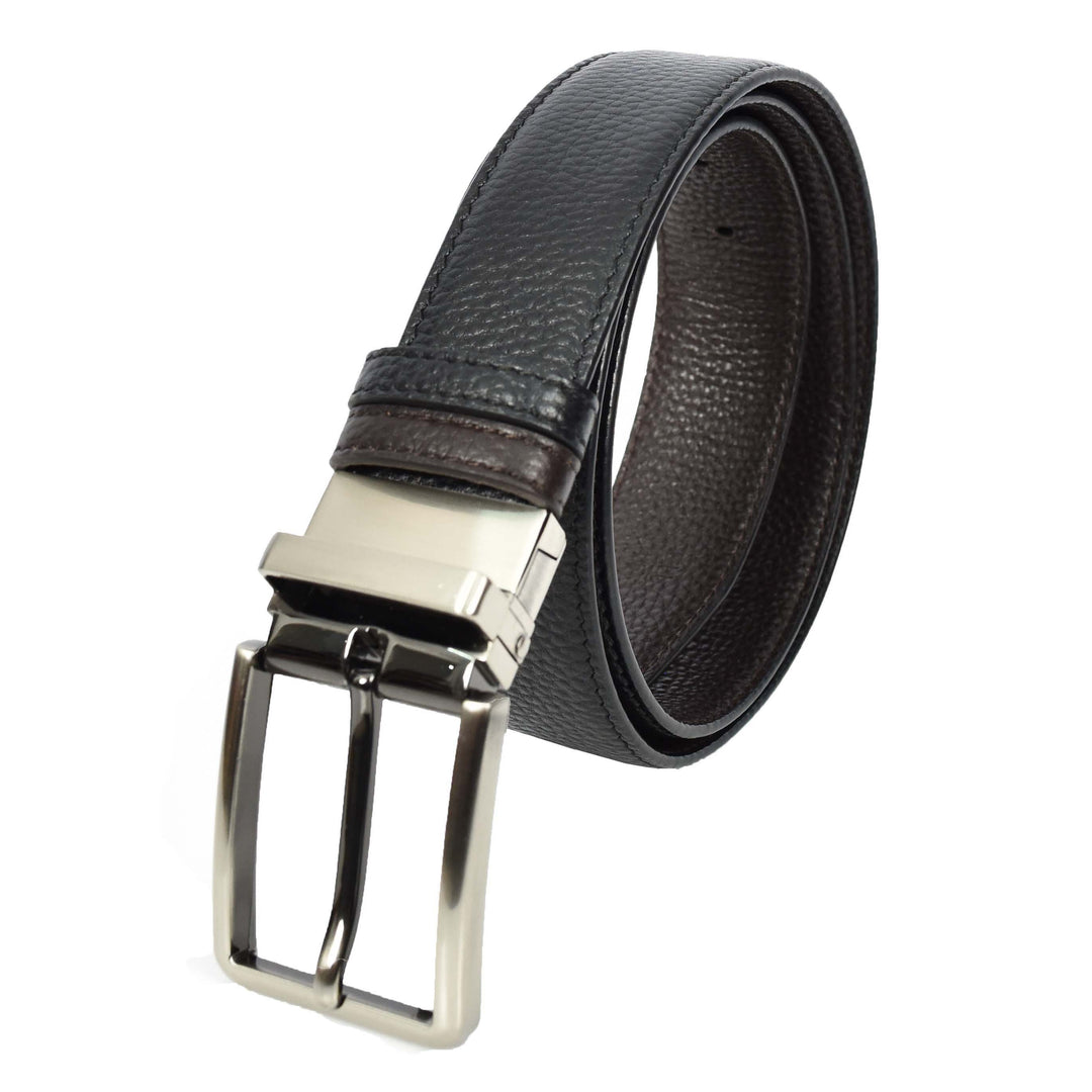 Real Leather Mens Reversible Belt With Rotated Buckle Dress Suits Casual Style Bursa Black/Brown