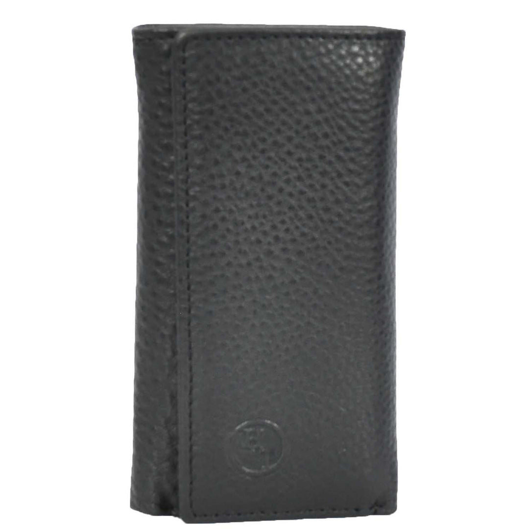 Genuine Leather Large Size Tri-Fold Wallet Key Case Pouch Cosen Black-2
