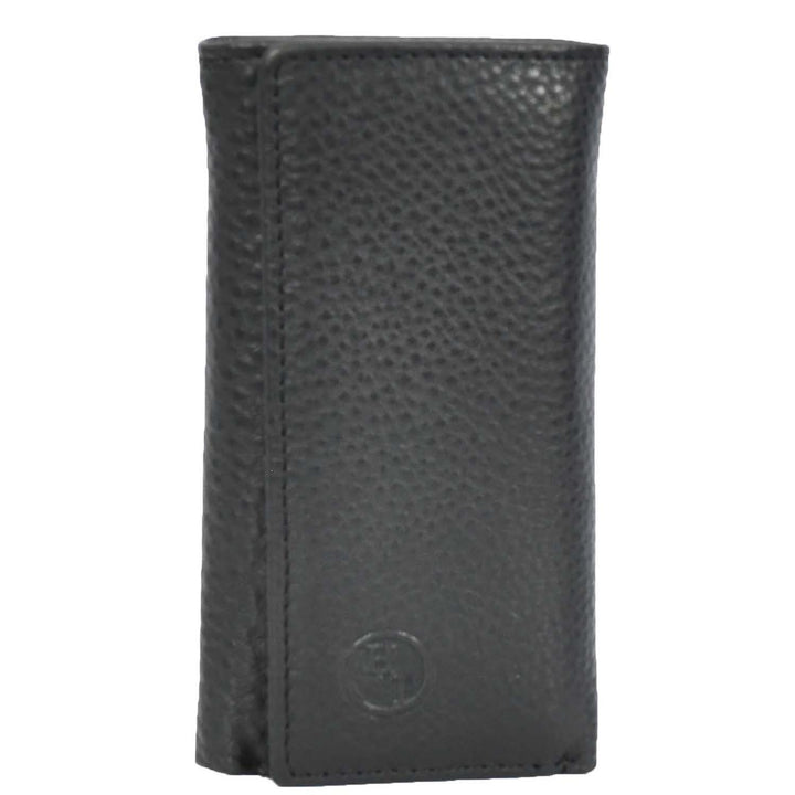 Genuine Leather Large Size Tri-Fold Wallet Key Case Pouch Cosen Black-2