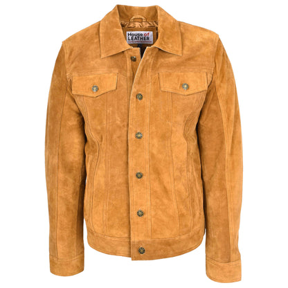 Mens Real Suede Trucker Jacket Lee Rider Style Timmy Tan-4