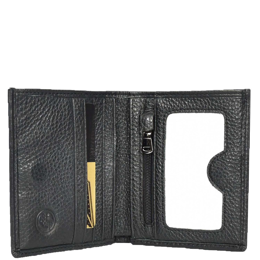 Premium Leather Mens Slim Bifold Credit Card Holder Coins ID Banknotes Wallet Calvi Black-3