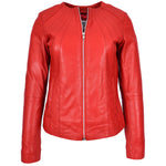 Womens Real Leather Collarless Jacket Classic Style Lottie Red-1