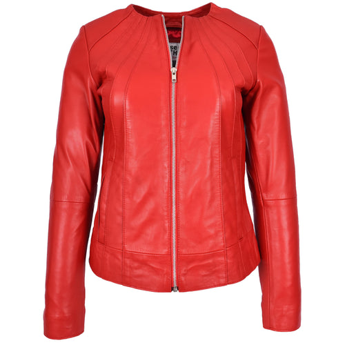 Womens Real Leather Collarless Jacket Classic Style Lottie Red-1