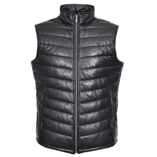 Mens Leather Puffer Waistcoat Body Warmer Vest Wilder Black 1