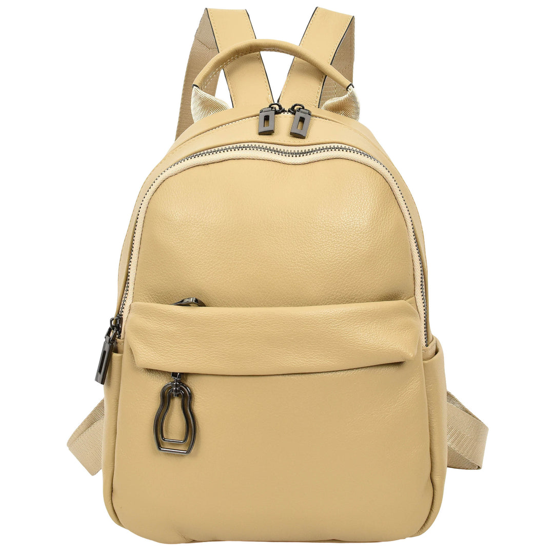 Women’s Organiser Rucksack Soft Leather Backpack Casual Daypack Kaia Apricot 1