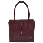 Leather Classic Tote Style Zip Opening Large Shoulder Bag CYNTHIA Burgundy 1
