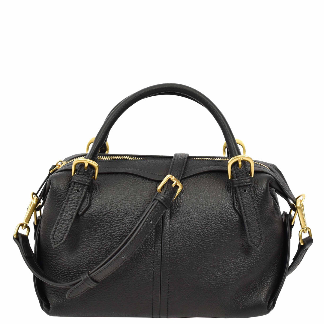 Women's Leather Satchel Handbag Top Handle Crossbody Purse Freya Black 1