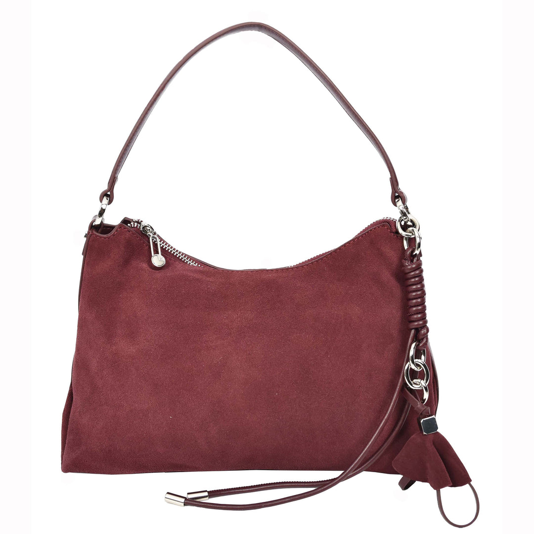 Women's Real Suede Hobo Shoulder Bag Side Tassel Solana Red 1