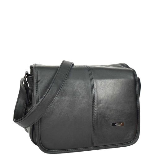 Womens Messenger Cross Body Leather Bag Medium HOL1591 Black 1