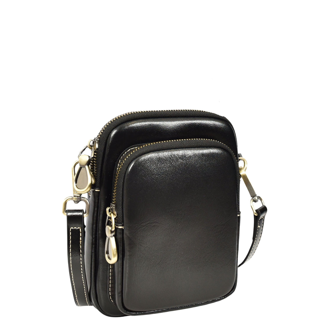 Womens Real Leather Sling Pouch Small Crossbody Bag Isobel Black