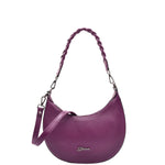 Womens Leather Twist Handle Strap Zip Cross Body Bag SARAH Purple 1