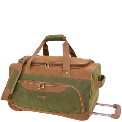 Wheeled Holdall Faux Suede Lightweight Luggage Travel Bag Argania Green 1