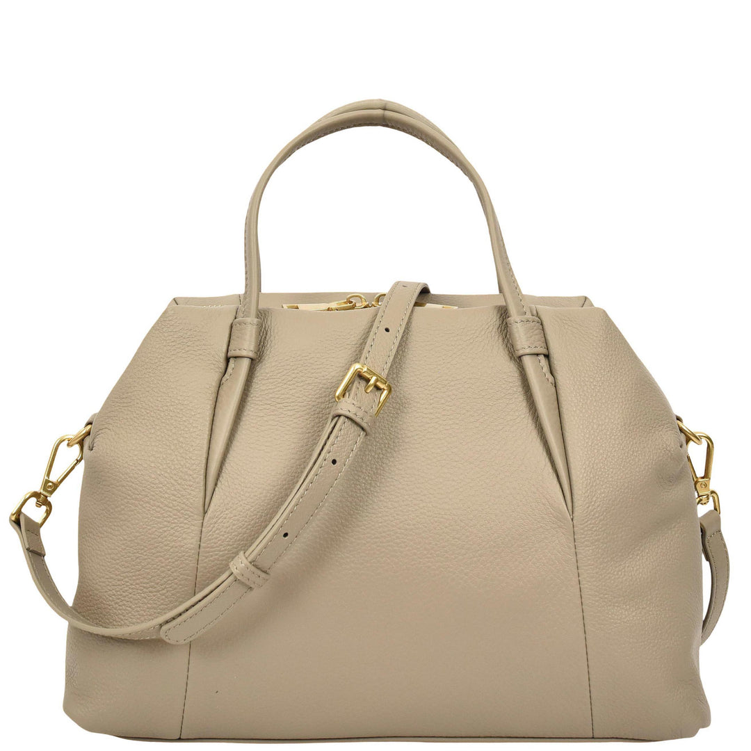 Women's Leather Satchel Handbag Large Tote Katy Grey 1