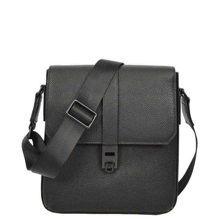 Men's Real Leather Crossbody Messenger Bag Elian Black