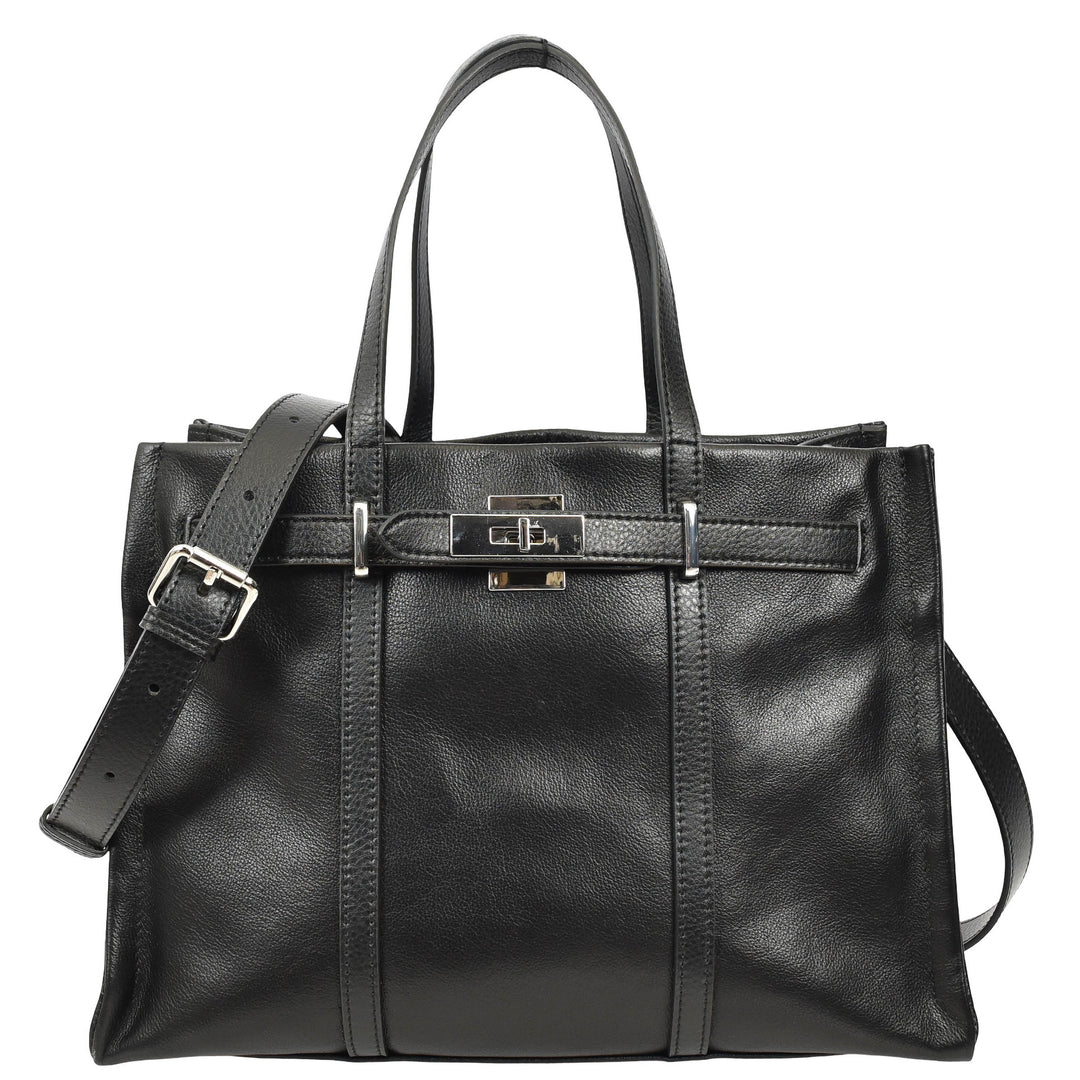Women's Real Leather Handbag Detachable Strap Shoulder Bag Raven Black 1