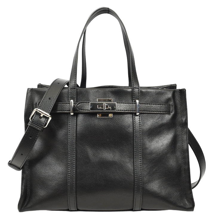 Women's Real Leather Handbag Detachable Strap Shoulder Bag Raven Black 1