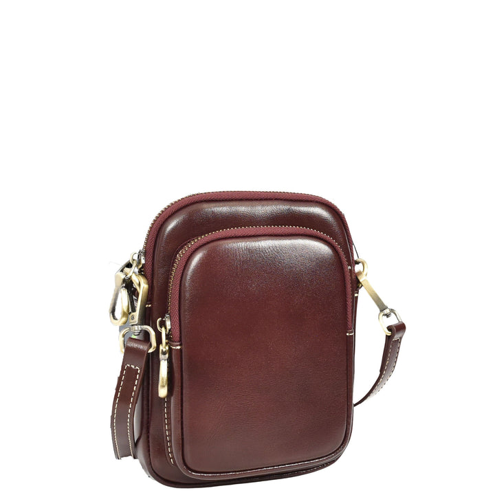 Womens Real Leather Sling Pouch Small Crossbody Bag Isobel Burgundy