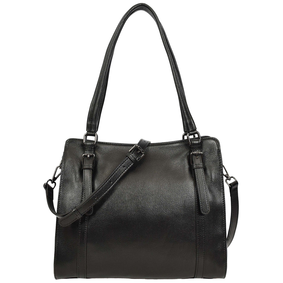 Women's Real Leather Shoulder Bag Classic 2-in-1 Adjustable Strap Timeless Design Hilda Black