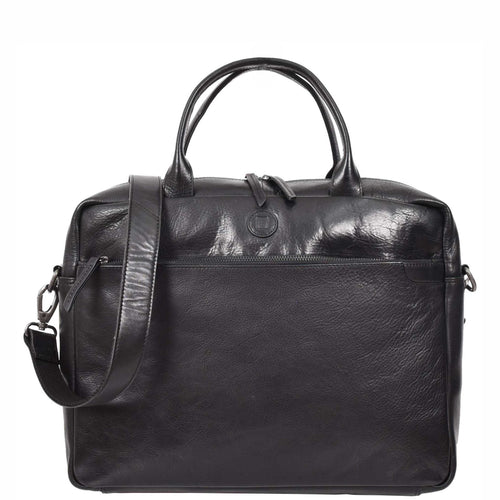 Vegetable Tanned Leather Briefcase Bag Satchel Laptop HOL3002 Black