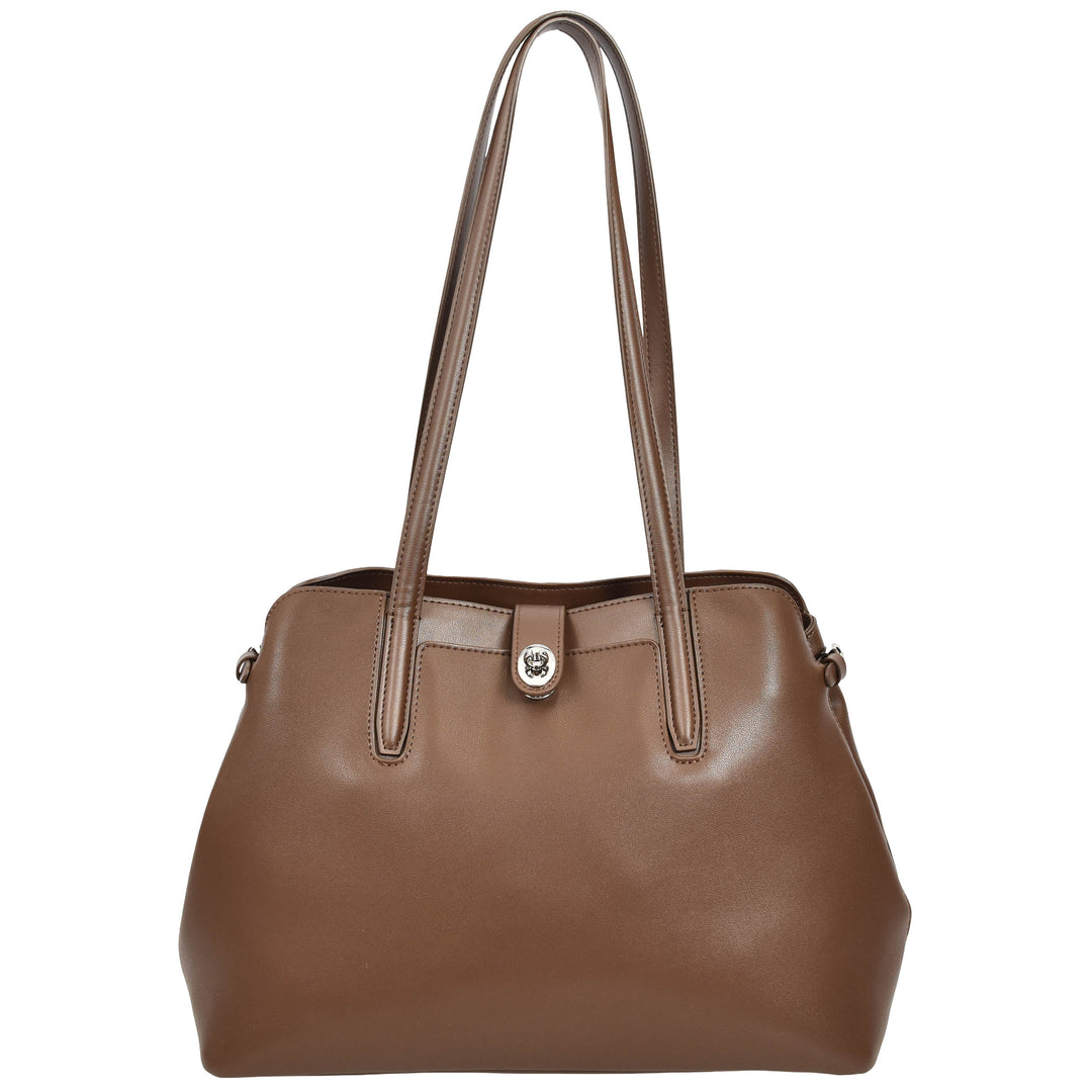 Womens Leather Tote Bag Elegant Shoulder Handbag Ilara Coffee 1